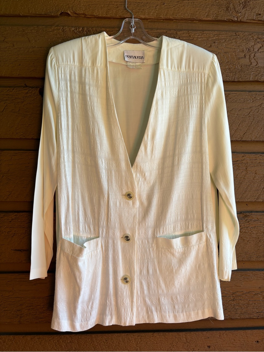 Vintage Primavera Cream Longline V-Neck Button Blazer